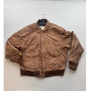 Rock Creek Vintage Brown Leather Bomber Jacket Map Lining Mens Medium